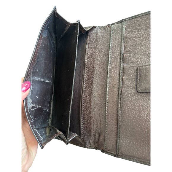 GUCCI Brown Leather Canvas Logo Long Wallet - Picture 9 of 10